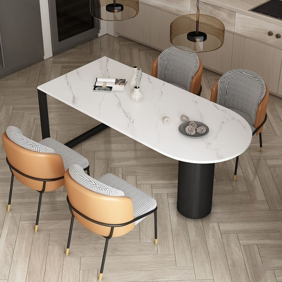 White Stone Top Dinner Room Kitchen Table Modern Metal Base Dinner Table