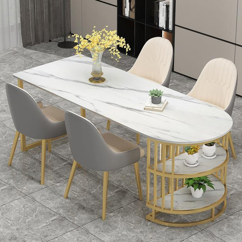 White Stone Top Dinner Room Kitchen Table Modern Metal Base Dinner Table