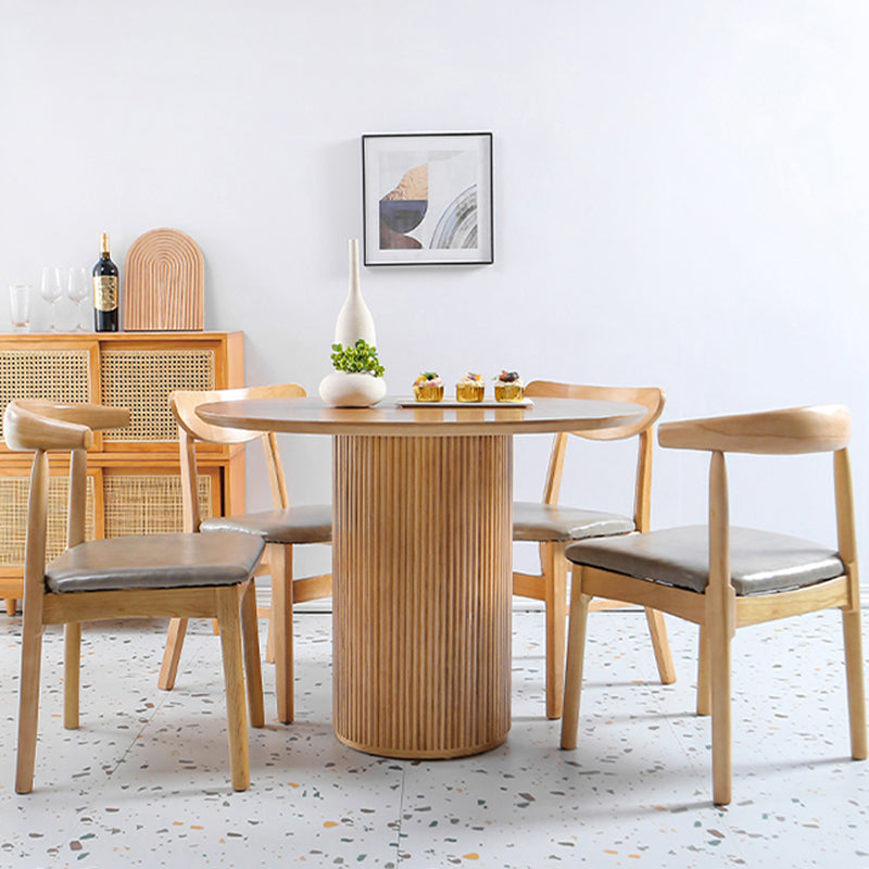 Modern Round Standard Height Dining Table Natural Base Pedestal Casual Dining Table