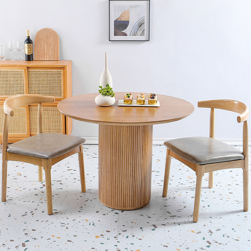 Modern Round Standard Height Dining Table Natural Base Pedestal Casual Dining Table