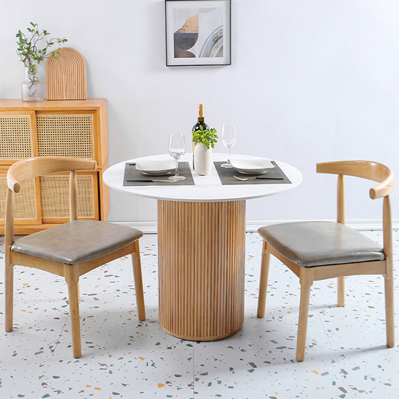 Modern Round Standard Height Dining Table Natural Base Pedestal Casual Dining Table