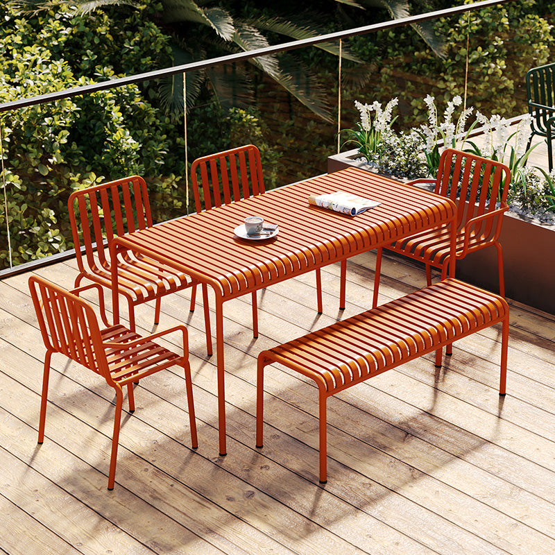 Contemporary Metal Patio Dining Side Chair Slat Back Side Chair