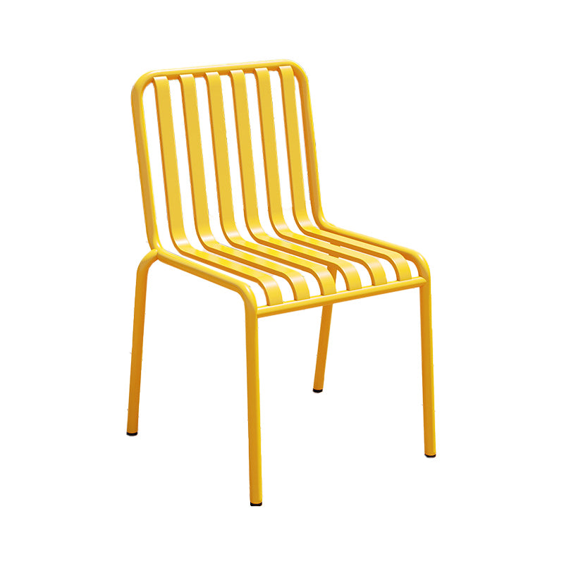 Contemporary Metal Patio Dining Side Chair Slat Back Side Chair