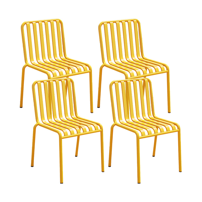 Contemporary Metal Patio Dining Side Chair Slat Back Side Chair