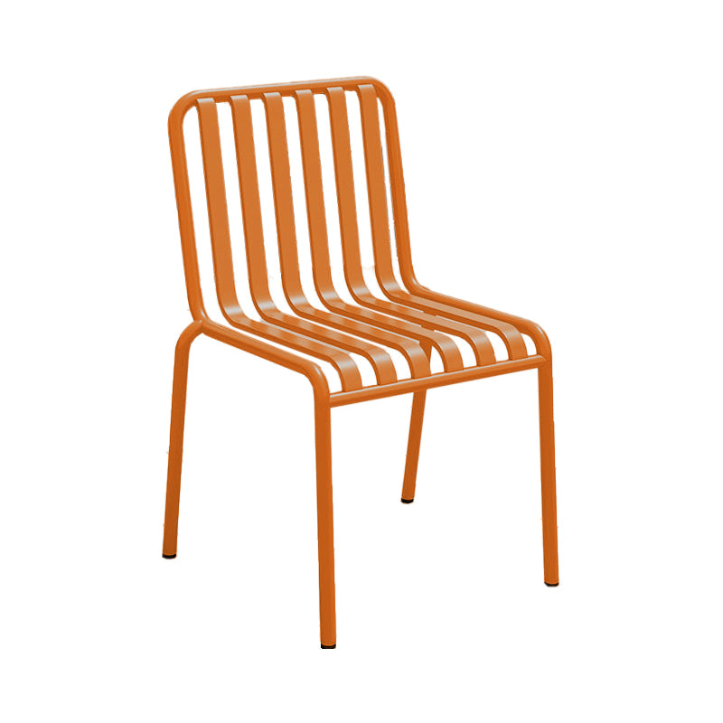 Contemporary Metal Patio Dining Side Chair Slat Back Side Chair