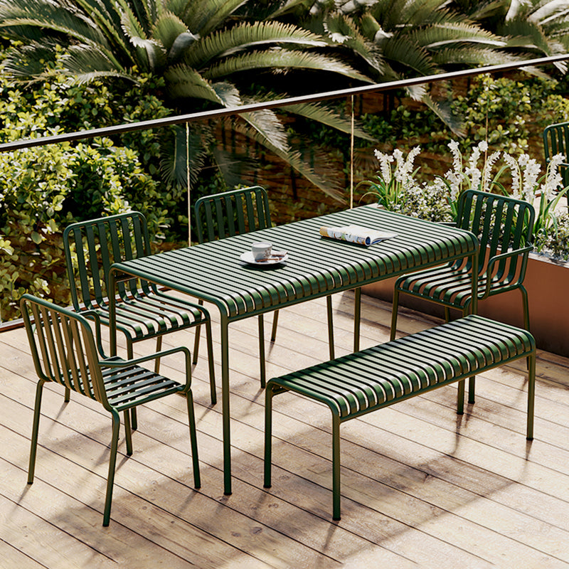 Contemporary Metal Patio Dining Side Chair Slat Back Side Chair