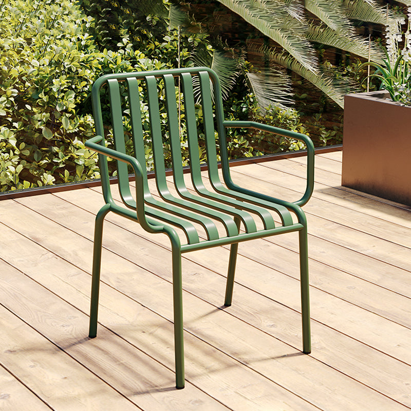 Contemporary Metal Patio Dining Side Chair Slat Back Side Chair