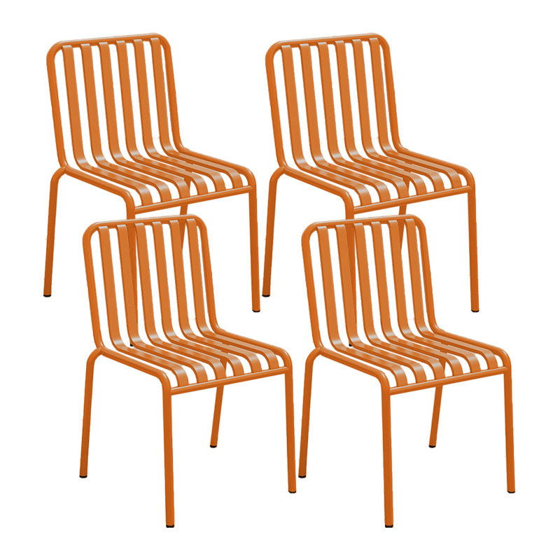 Contemporary Metal Patio Dining Side Chair Slat Back Side Chair