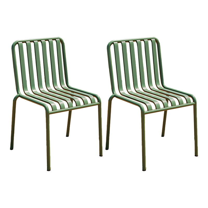 Contemporary Metal Patio Dining Side Chair Slat Back Side Chair