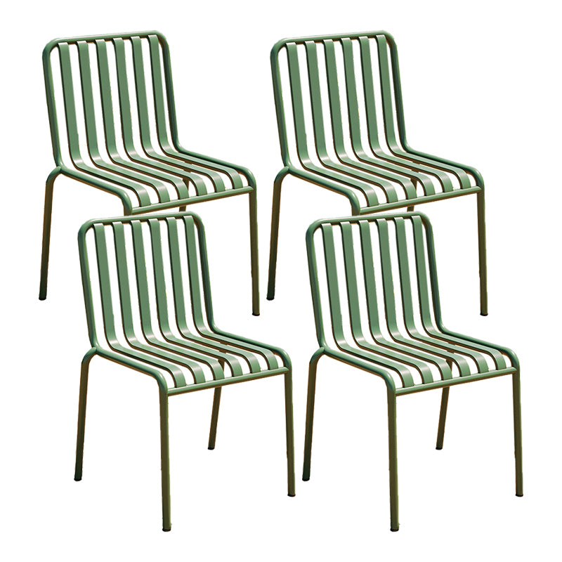 Contemporary Metal Patio Dining Side Chair Slat Back Side Chair