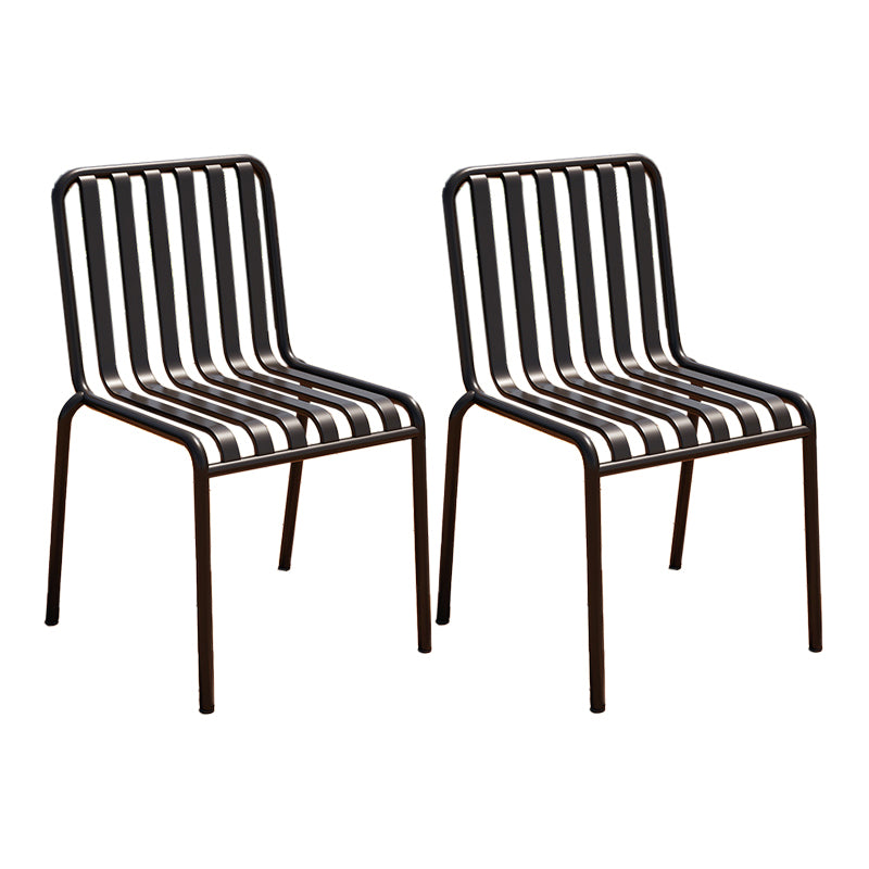 Contemporary Metal Patio Dining Side Chair Slat Back Side Chair
