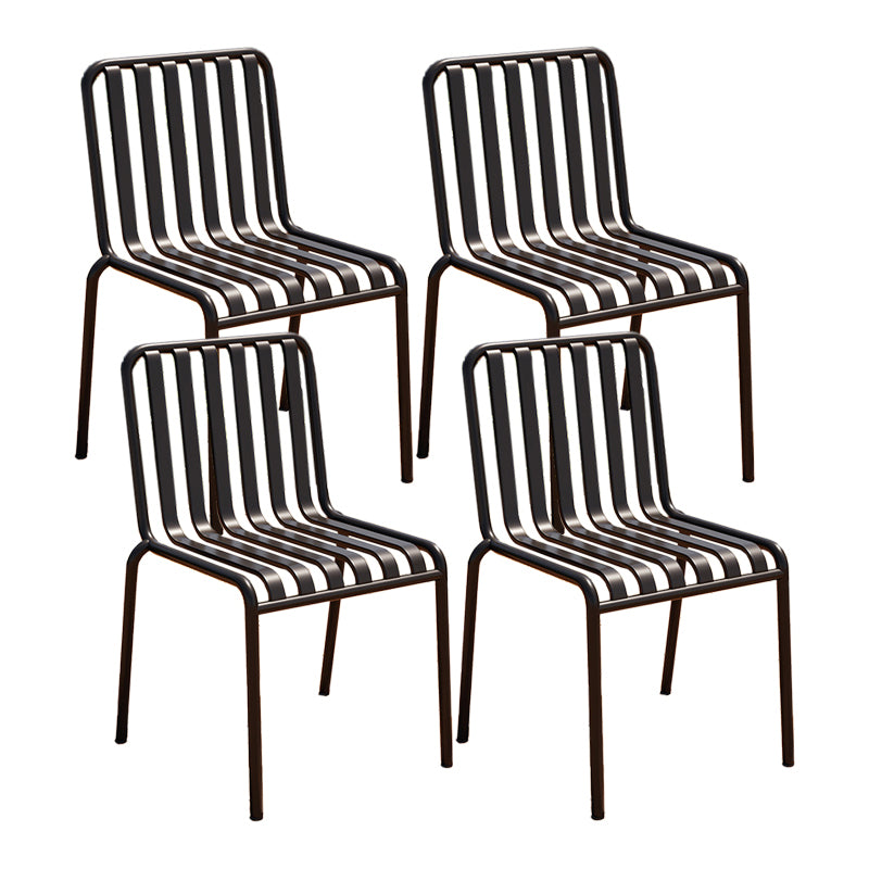 Contemporary Metal Patio Dining Side Chair Slat Back Side Chair