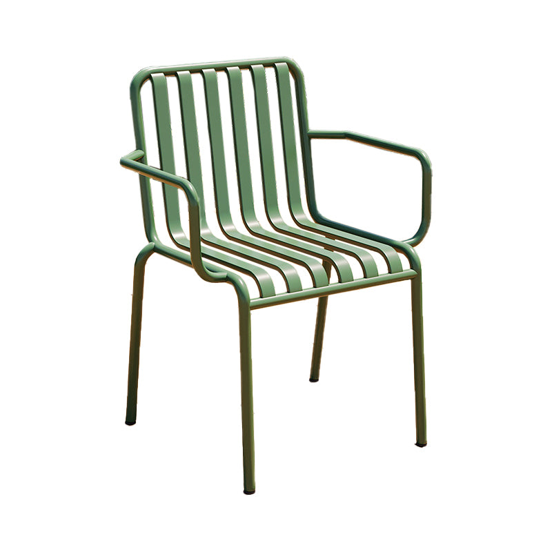 Contemporary Metal Patio Dining Side Chair Slat Back Side Chair