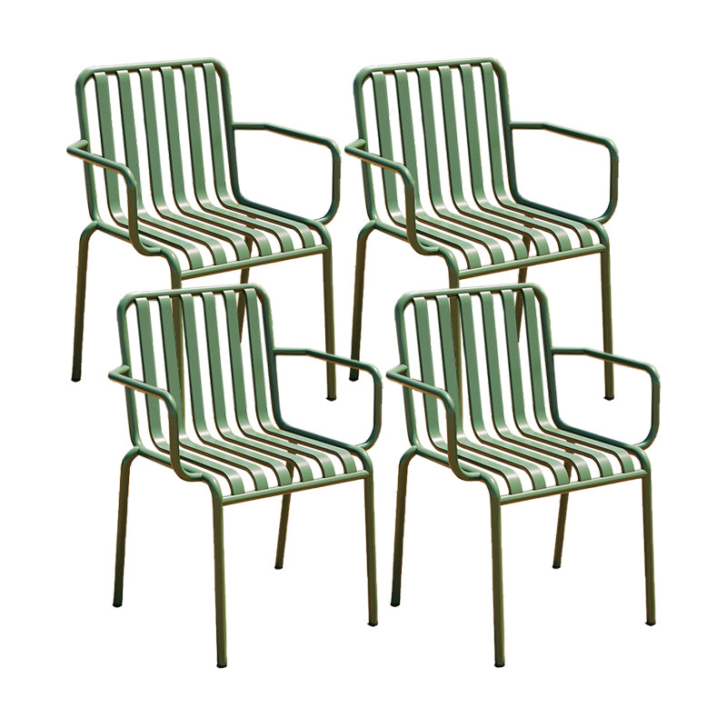 Contemporary Metal Patio Dining Side Chair Slat Back Side Chair