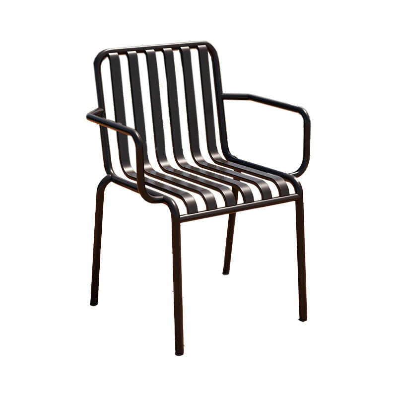Contemporary Metal Patio Dining Side Chair Slat Back Side Chair
