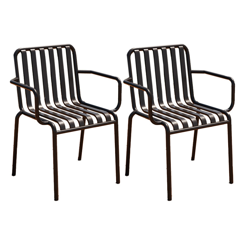 Contemporary Metal Patio Dining Side Chair Slat Back Side Chair