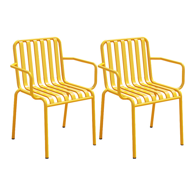 Contemporary Metal Patio Dining Side Chair Slat Back Side Chair
