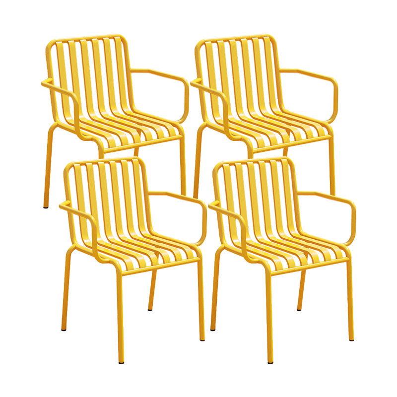 Contemporary Metal Patio Dining Side Chair Slat Back Side Chair