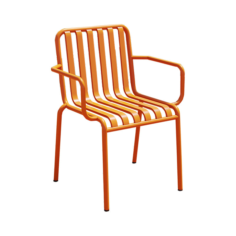 Contemporary Metal Patio Dining Side Chair Slat Back Side Chair
