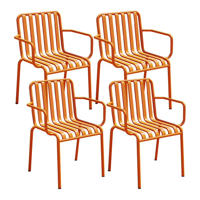 Contemporary Metal Patio Dining Side Chair Slat Back Side Chair
