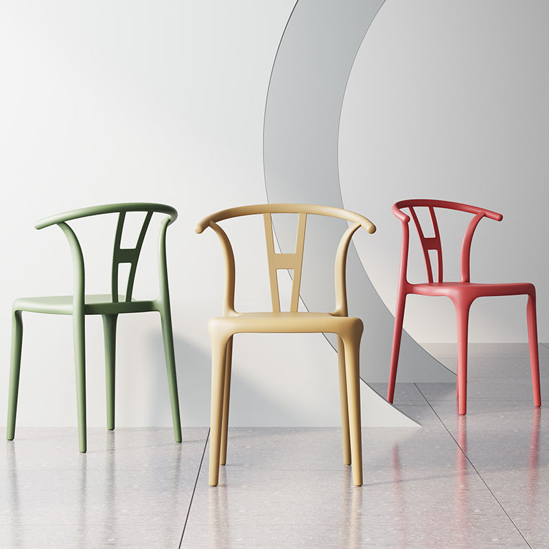 Scandinavian Plastic Dining Room Chair Slat Back Stacking Side Chair