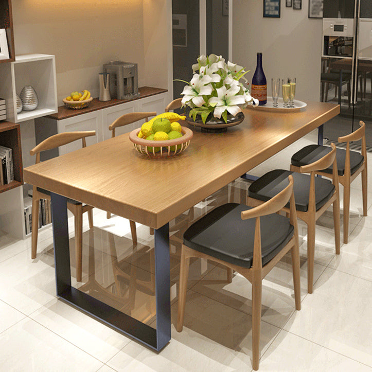Industrial Rectangle Wood Table Standard Height Dining Table with Double Pedestal Base