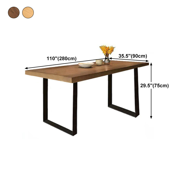 Industrial Rectangle Wood Table Standard Height Dining Table with Double Pedestal Base