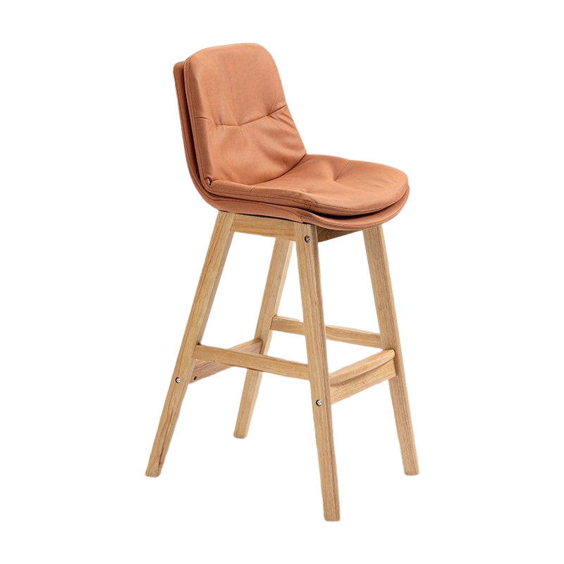 Scandinavian Upholstered Footrest Low Back Stool 27.95'' Rubberwood Bar Stool