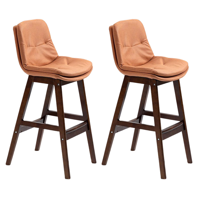 Scandinavian Upholstered Footrest Low Back Stool 27.95'' Rubberwood Bar Stool