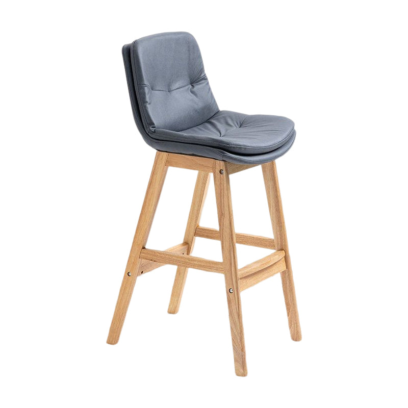 Scandinavian Upholstered Footrest Low Back Stool 27.95'' Rubberwood Bar Stool