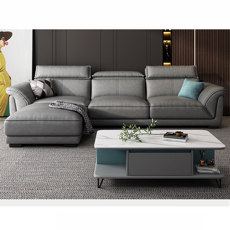 Divano sezionale moderno in pelle finta 33,46 "divano e chaise del braccio svasato, grigio