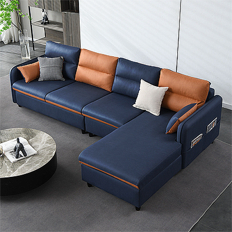 Modern Right Hand Facing Sofa Faux Leather Sectional with Pillow Back Cushion