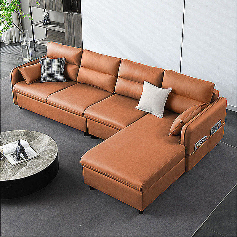 Modern Right Hand Facing Sofa Faux Leather Sectional with Pillow Back Cushion