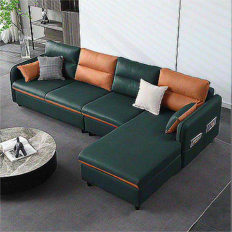 Modern Right Hand Facing Sofa Faux Leather Sectional with Pillow Back Cushion