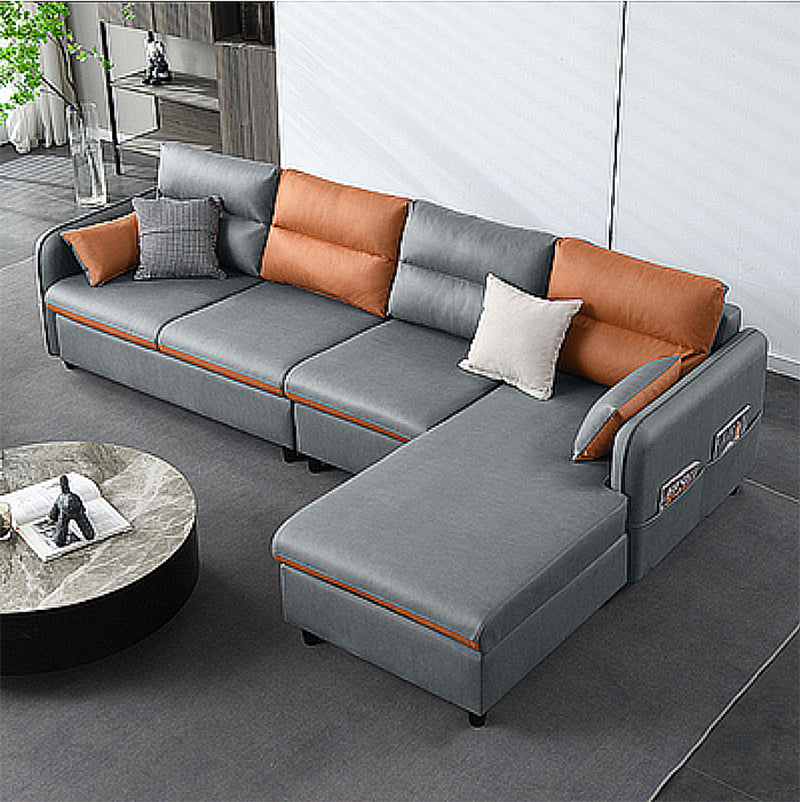 Modern Right Hand Facing Sofa Faux Leather Sectional with Pillow Back Cushion
