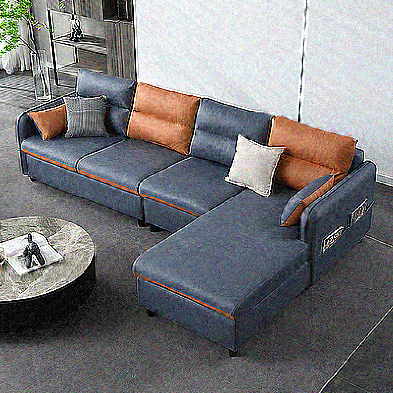 Modern Right Hand Facing Sofa Faux Leather Sectional with Pillow Back Cushion