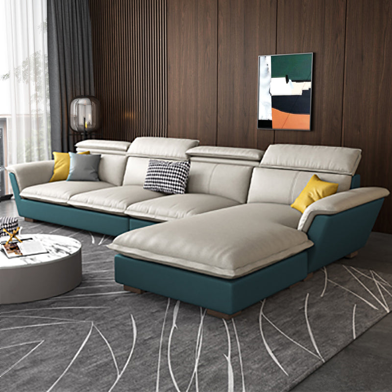 Faux Leather/Cotton Blend divano e chaise a forma di L sezionale per quattro persone