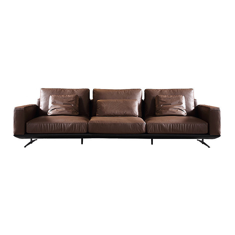 Square Arm Sofa and Chaise Genuine Leather Dark Brown Sectional for Living Room