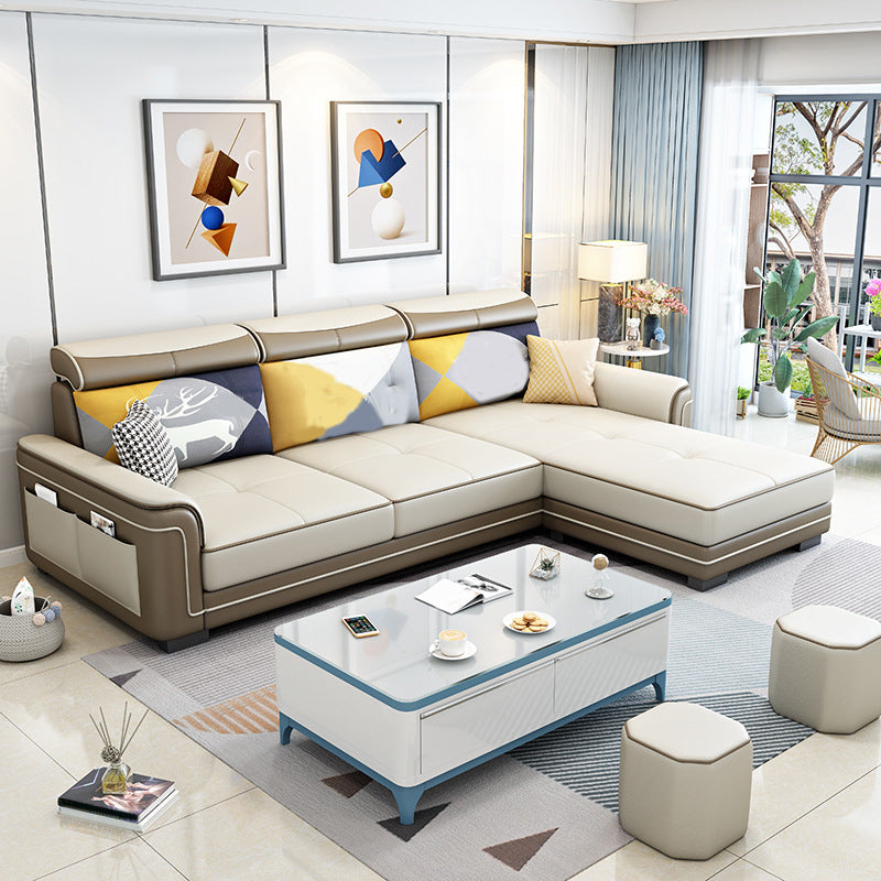 3-seat  Pillow Top ArmSectionals Faux Leather Sofa and Chaise with Storage