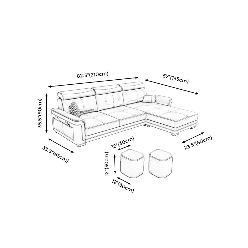 Moderne sectionals met 3 zitplaatsen kussen bovenarmbank met verstelbare hoofdsteun