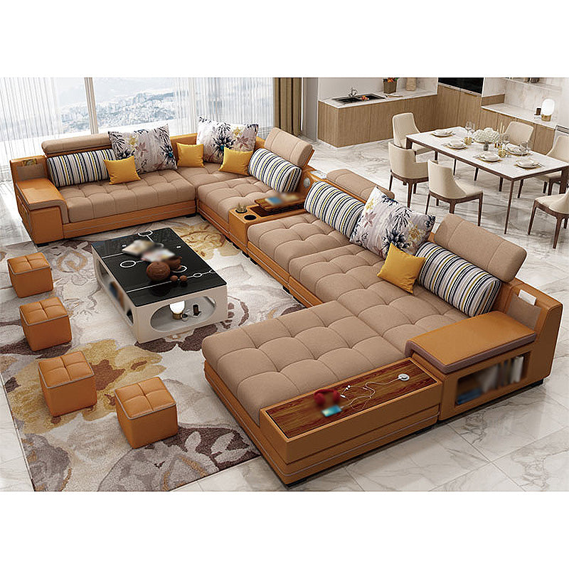 161.42"L X 98.43"W X 35.43"H Pu Cushion Back Sofa Square Arm Sectionals with Storage