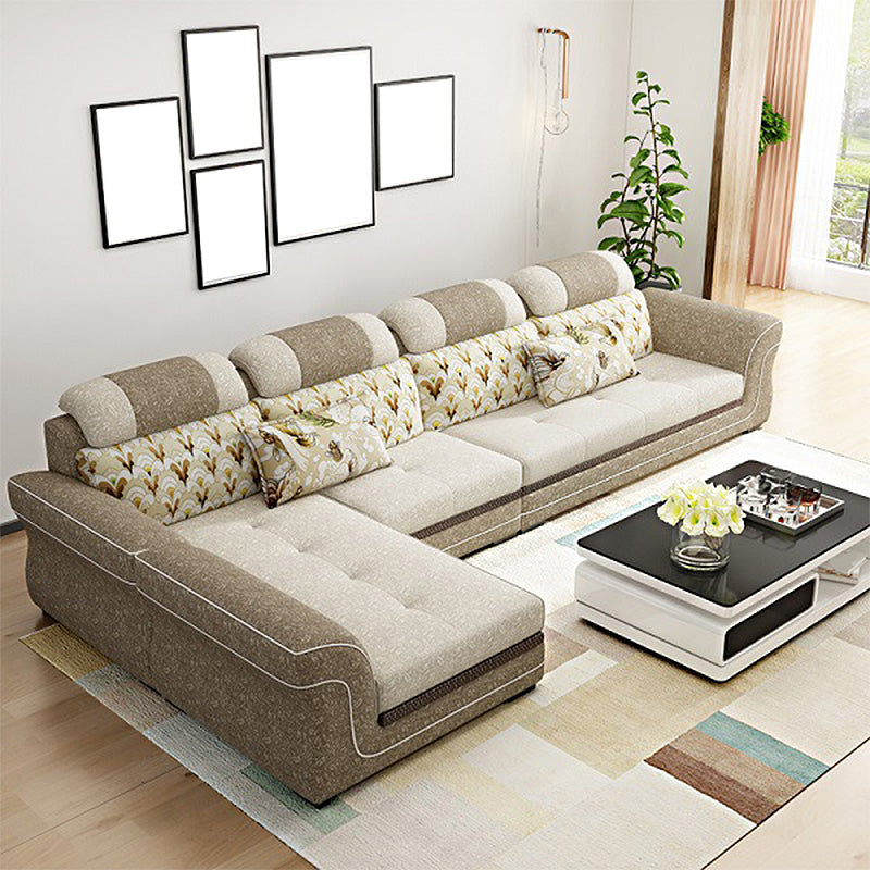 Contemporary Cushion Back Sofa and Chaise Living Room L-Shape Sectional