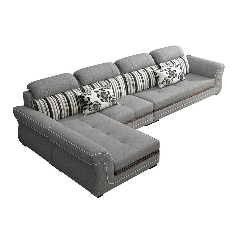 Contemporary Cushion Back Sofa and Chaise Living Room L-Shape Sectional