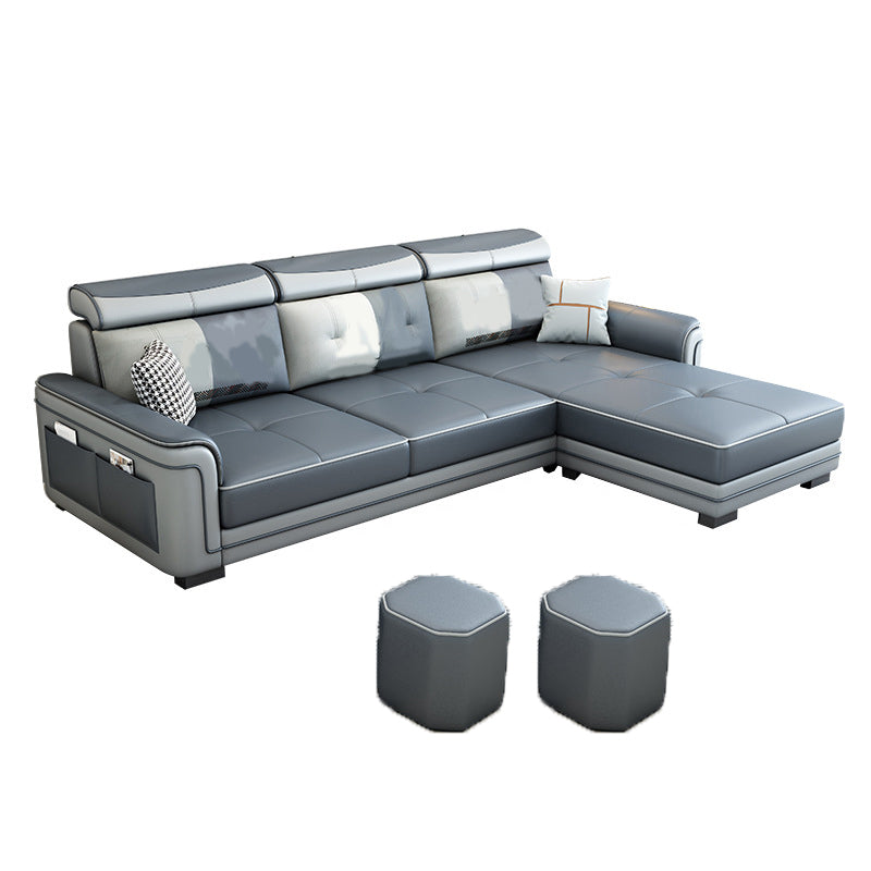 Contemporary Flared Arms Sectional 3-seat Faux Leather Sofa with Ottoman Included