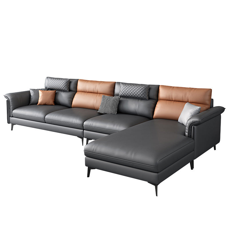 Contemporary Sofa Faux Leather Pillow Top Arm Sectional with Removable Cushions