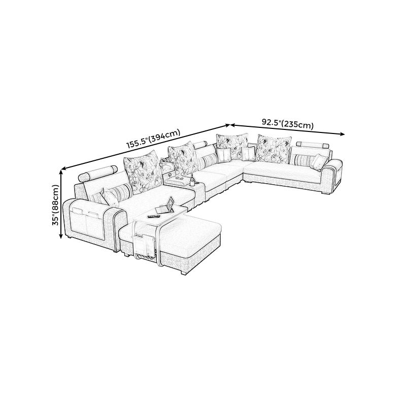 155.12 "L x 92,52" W x 36,65 "H SOFFAT COTTON SOFNE DES COUPES AMOVABLE DES CUHIONS AVEC LE Rangement