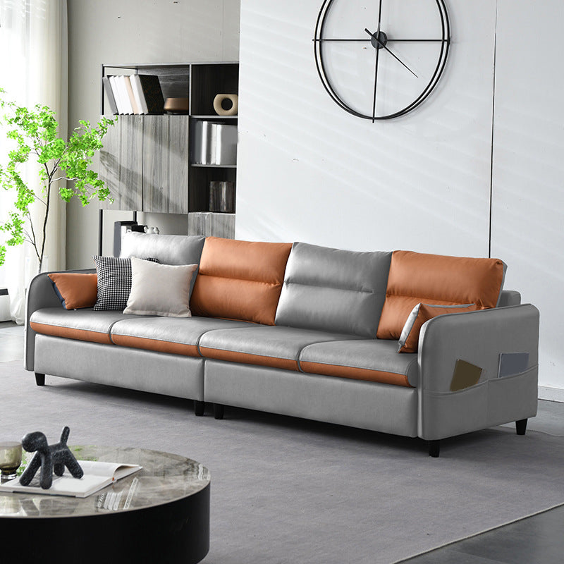 Modern Square Arm Sofa 4-Seat Couch with Pillow Back Cushions and Storage