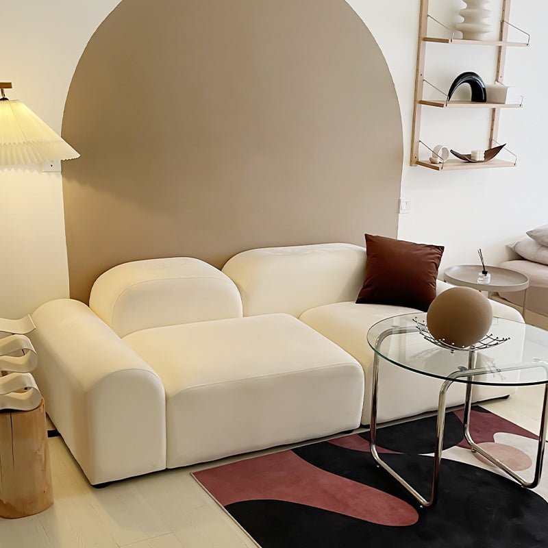 Contemporary Faux Leather/Velvet Sofa White Round Arm Loveseat