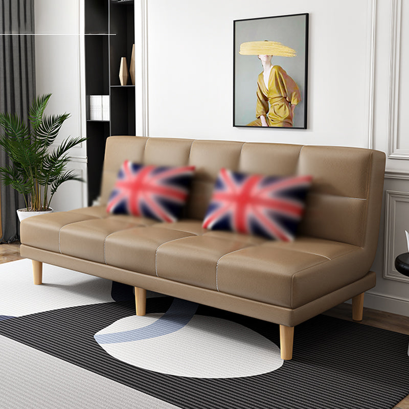 Armless Tight Back Bed Settee Cotton Blend and Faux Leather Sofa Bed