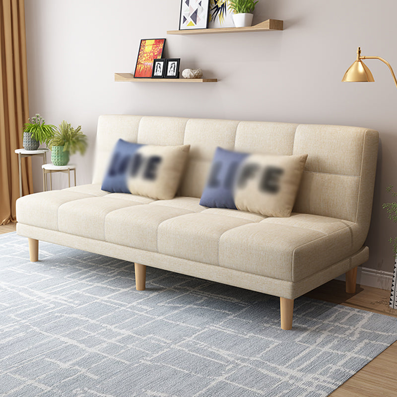 Armless Tight Back Bed Settee Cotton Blend and Faux Leather Sofa Bed